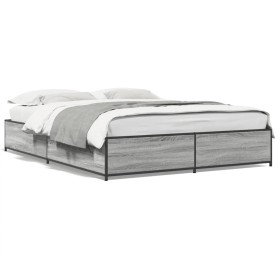 Estructura cama madera ingeniería metal gris Sonoma 150x200 cm de vidaXL, Camas y somieres - Ref: Foro24-3279840, Precio: 131...