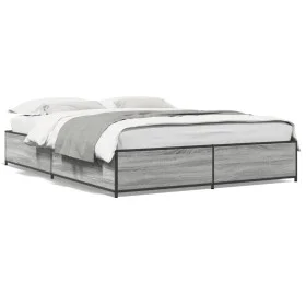 Sonoma gray metal engineered wood bed frame 150x200 cm by vidaXL, Beds and slatted bases - Ref: Foro24-3279840, Price: 130,30...
