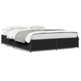 Engineered wood and black metal bed frame 150x200cm by vidaXL, Beds and slatted bases - Ref: Foro24-3279837, Price: 130,30 €,...
