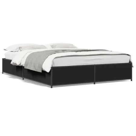 Engineered wood and black metal bed frame 150x200cm by vidaXL, Beds and slatted bases - Ref: Foro24-3279837, Price: 130,30 €,...
