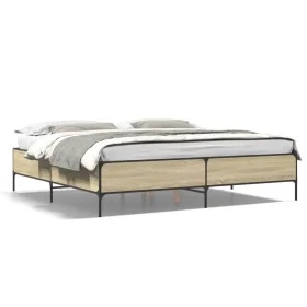 Sonoma oak metal engineered wood bed frame 200x200 cm by vidaXL, Beds and slatted bases - Ref: Foro24-3279778, Price: 150,80 ...