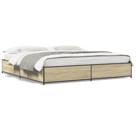 Engineered wood metal bed frame Sonoma oak 180x200 cm by vidaXL, Beds and slatted bases - Ref: Foro24-3279828, Price: 138,07 ...
