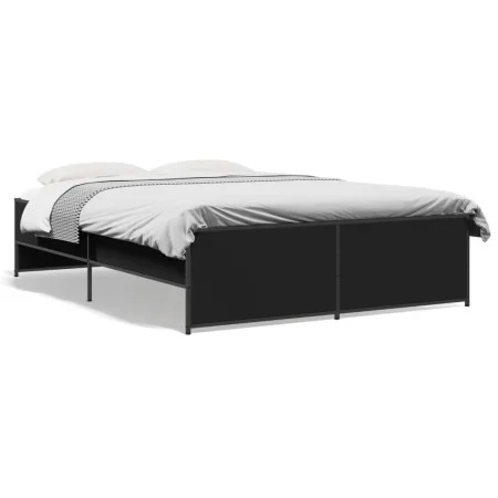 Engineered wood and black metal bed frame 120x190cm by vidaXL, Beds and slatted bases - Ref: Foro24-3279907, Price: 132,85 €,...
