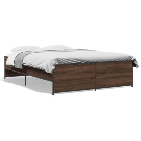 Estructura cama madera ingeniería metal marrón roble 120x190 cm