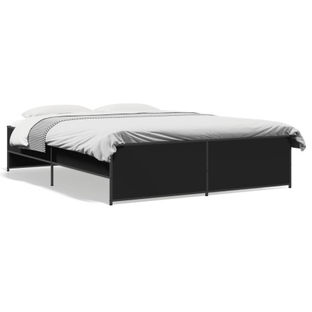 Engineered wood and black metal bed frame 150x200cm by vidaXL, Beds and slatted bases - Ref: Foro24-3279882, Price: 149,01 €,...