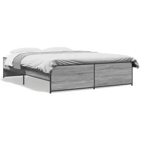 Sonoma gray metal engineered wood bed frame 160x200 cm by vidaXL, Beds and slatted bases - Ref: Foro24-3279880, Price: 146,80...