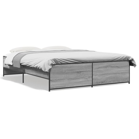 Estructura cama madera ingeniería metal gris Sonoma 160x200 cm de vidaXL, Camas y somieres - Ref: Foro24-3279880, Precio: 148...