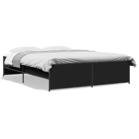 Engineered wood and black metal bed frame 160x200cm by vidaXL, Beds and slatted bases - Ref: Foro24-3279877, Price: 146,80 €,...