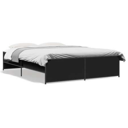 Engineered wood and black metal bed frame 160x200cm by vidaXL, Beds and slatted bases - Ref: Foro24-3279877, Price: 148,59 €,...