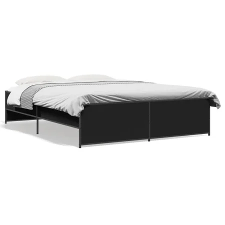 Engineered wood and black metal bed frame 160x200cm by vidaXL, Beds and slatted bases - Ref: Foro24-3279877, Price: 146,80 €,...
