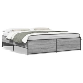Estructura cama madera ingeniería metal gris Sonoma 180x200 cm de vidaXL, Camas y somieres - Ref: Foro24-3279875, Precio: 156...