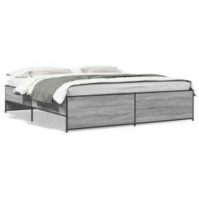 Estructura cama madera ingeniería metal gris Sonoma 180x200 cm