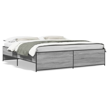 Estructura cama madera ingeniería metal gris Sonoma 180x200 cm de vidaXL, Camas y somieres - Ref: Foro24-3279875, Precio: 155...