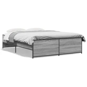 Sonoma gray metal engineered wood bed frame 135x190 cm by vidaXL, Beds and slatted bases - Ref: Foro24-3279905, Price: 136,61...