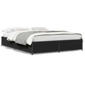 Engineered wood and black metal bed frame 140x200cm by vidaXL, Beds and slatted bases - Ref: Foro24-3279842, Price: 128,87 €,...