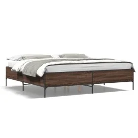 Oak brown metal engineered wood bed frame 180x200 cm by vidaXL, Beds and slatted bases - Ref: Foro24-3279786, Price: 154,07 €...