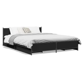 Black engineered wood bed with drawers 135x190 cm by vidaXL, Beds and slatted bases - Ref: Foro24-3279947, Price: 178,39 €, D...