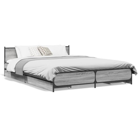 Cama con cajones madera ingeniería gris Sonoma 150x200 cm de vidaXL, Camas y somieres - Ref: Foro24-3279930, Precio: 189,43 €...