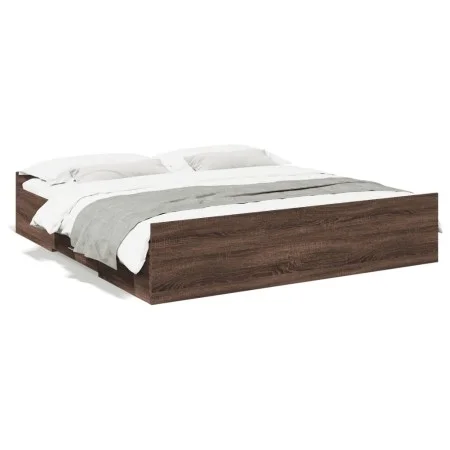 Oak brown engineered wood bed with drawers 200x200 cm by vidaXL, Beds and slatted bases - Ref: Foro24-3280271, Price: 173,86 ...