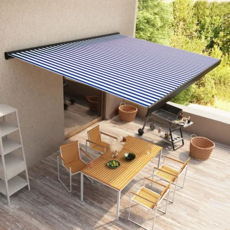 Blue and white motorized reel awning 500x300 cm by vidaXL, Awnings - Ref: Foro24-3052695, Price: 791,92 €, Discount: %