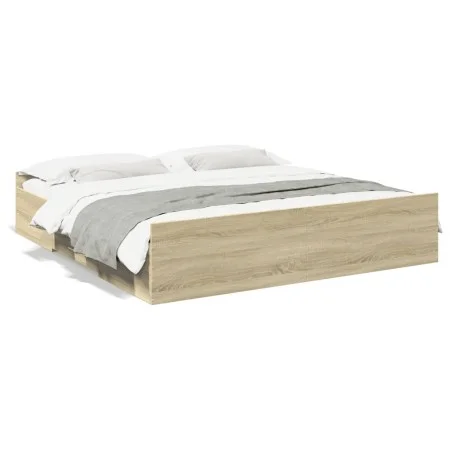 Sonoma oak engineered wood bed with drawers 200x200 cm by vidaXL, Beds and slatted bases - Ref: Foro24-3280267, Price: 161,34...