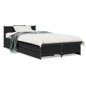 Black engineered wood bed with drawers 75x190 cm by vidaXL, Beds and slatted bases - Ref: Foro24-3279972, Price: 148,24 €, Di...