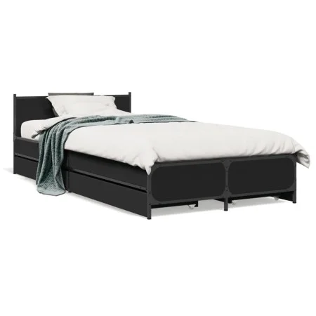 Black engineered wood bed with drawers 75x190 cm by vidaXL, Beds and slatted bases - Ref: Foro24-3279972, Price: 148,24 €, Di...