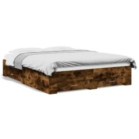 Smoked oak engineered wood bed with drawers 140x200 cm by vidaXL, Beds and slatted bases - Ref: Foro24-3280388, Price: 193,36...