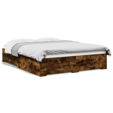Smoked oak engineered wood bed with drawers 140x200 cm by vidaXL, Beds and slatted bases - Ref: Foro24-3280388, Price: 193,36...