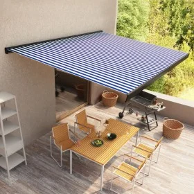 Blue and white motorized reel awning 350x250 cm by vidaXL, Awnings - Ref: Foro24-3052686, Price: 642,11 €, Discount: %