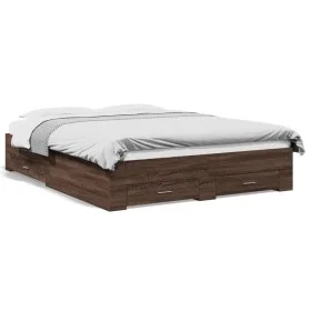Eichenbraunes Holzwerkstoffbett mit Schubladen 160x200 cm von vidaXL, Betten und Lattenroste - Ref: Foro24-3280376, Preis: 17...