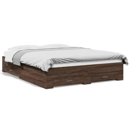 Oak brown engineered wood bed with drawers 160x200 cm by vidaXL, Beds and slatted bases - Ref: Foro24-3280376, Price: 175,50 ...