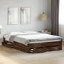 Oak brown engineered wood bed with drawers 160x200 cm by vidaXL, Beds and slatted bases - Ref: Foro24-3280376, Price: 175,50 ...