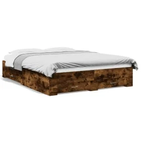 Smoked oak engineered wood bed with drawers 160x200 cm by vidaXL, Beds and slatted bases - Ref: Foro24-3280374, Price: 168,67...