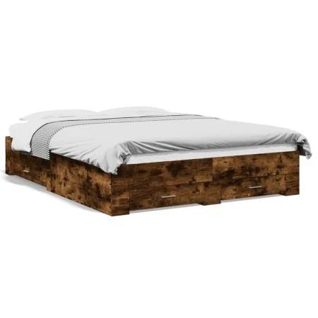 Cama con cajones madera de ingeniería roble ahumado 160x200 cm de vidaXL, Camas y somieres - Ref: Foro24-3280374, Precio: 168...
