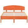 Bed frame with wax brown pine wood headboard 160x200 cm by vidaXL, Beds and slatted bases - Ref: Foro24-3207204, Price: 207,6...