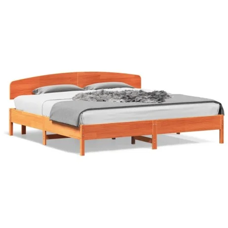 Bed frame with wax brown pine wood headboard 200x200 cm by vidaXL, Beds and slatted bases - Ref: Foro24-3207196, Price: 223,7...