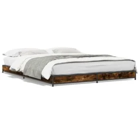 Estructura cama madera ingeniería metal roble ahumado 120x200cm de vidaXL, Camas y somieres - Ref: Foro24-845153, Precio: 86,...