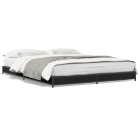Engineered wood and black metal bed frame 120x190cm by vidaXL, Beds and slatted bases - Ref: Foro24-845166, Price: 87,30 €, D...