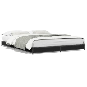 Engineered wood and black metal bed frame 120x200cm by vidaXL, Beds and slatted bases - Ref: Foro24-845151, Price: 90,18 €, D...