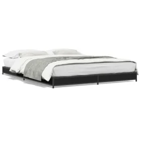 Engineered wood and black metal bed frame 120x200cm by vidaXL, Beds and slatted bases - Ref: Foro24-845151, Price: 88,91 €, D...