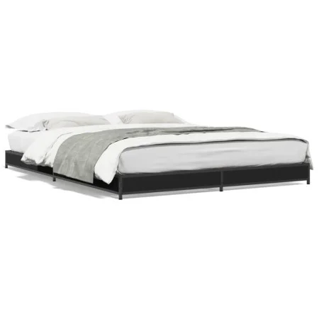 Engineered wood and black metal bed frame 120x200cm by vidaXL, Beds and slatted bases - Ref: Foro24-845151, Price: 88,91 €, D...