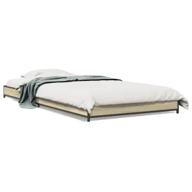 Sonoma oak metal engineered wood bed frame 100x200 cm by vidaXL, Beds and slatted bases - Ref: Foro24-845172, Price: 56,52 €,...