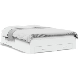White engineered wood bed with drawers 135x190 cm by vidaXL, Beds and slatted bases - Ref: Foro24-3280405, Price: 173,90 €, D...