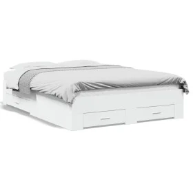 White engineered wood bed with drawers 135x190 cm by vidaXL, Beds and slatted bases - Ref: Foro24-3280405, Price: 173,65 €, D...