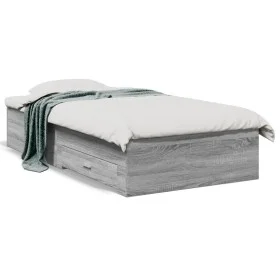 Sonoma gray engineered wood bed with drawers 75x190 cm by vidaXL, Beds and slatted bases - Ref: Foro24-3280445, Price: 106,17...