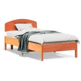 Bed frame with wax brown pine wood headboard 75x190 cm by vidaXL, Beds and slatted bases - Ref: Foro24-3207244, Price: 129,80...