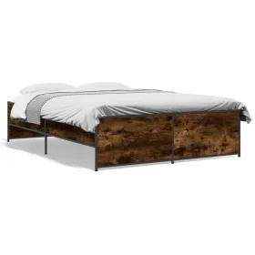 Engineered wood bed frame metal smoked oak 120x200cm by vidaXL, Beds and slatted bases - Ref: Foro24-3279894, Price: 133,69 €...