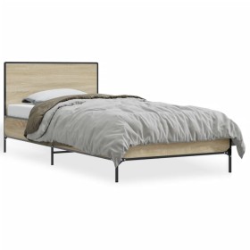 Estructura cama madera ingeniería metal roble Sonoma 90x200 cm de vidaXL, Camas y somieres - Ref: Foro24-845518, Precio: 97,8...