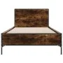 Estructura cama madera ingeniería metal roble ahumado 90x190 cm de vidaXL, Camas y somieres - Ref: Foro24-845564, Precio: 69,...